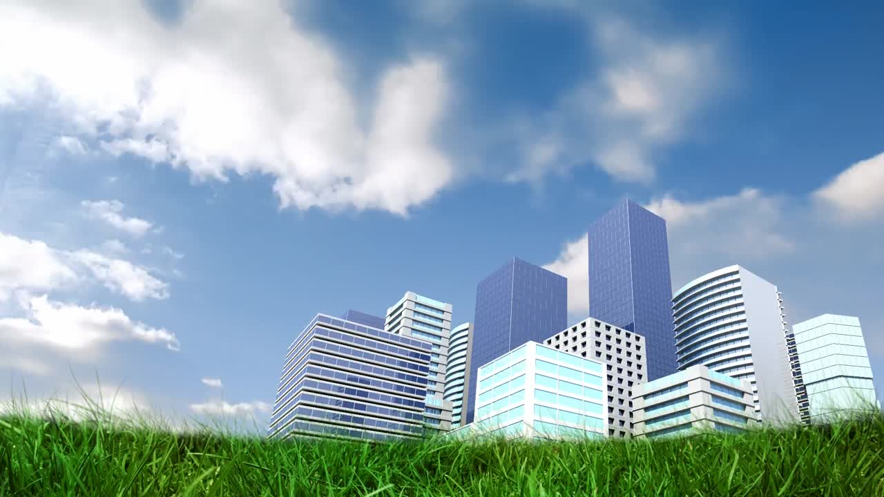 구름 이 있는 하늘 위 의 도시 풍경 의 애니메이션