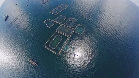 aerial view of ocean fish farm