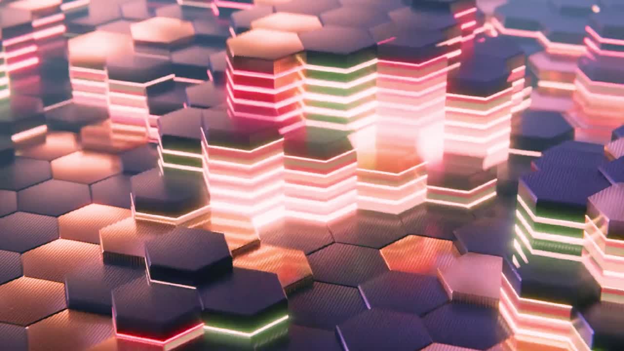 Futuristic Hexagonal Grid with Pulsating Neon Lights