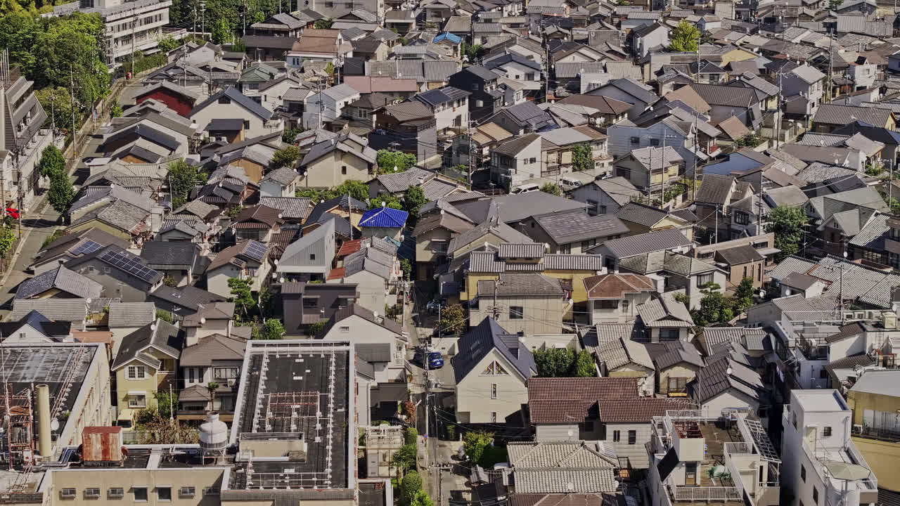 Kyoto Japan Aerial v71 birds eye view drone flyover Shimogamo Nishihangicho capturing tranquil residential neighbourhood with narrow streets and alleys - Shot with Mavic 3 Pro Cine - Oct 8th 2023