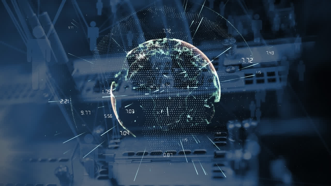 Animation of globe with connections and data processing
