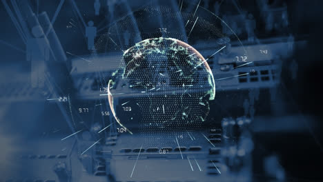 animation of globe with connections and data processing