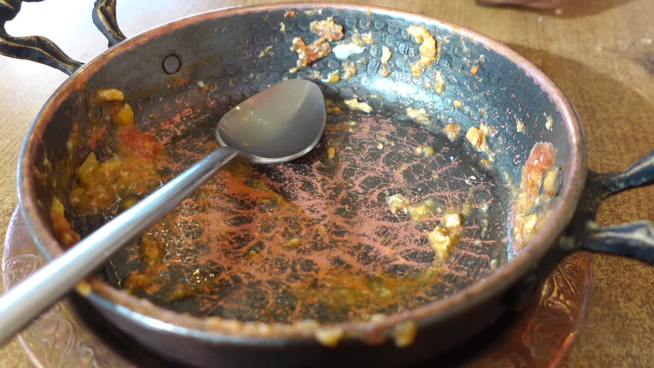 Empty Copper Pan with Leftover Food