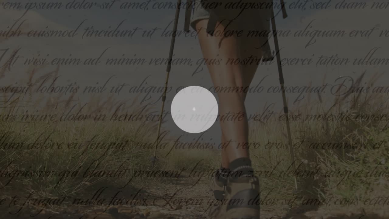 Animation of network of connections over caucasian hikers on meadow