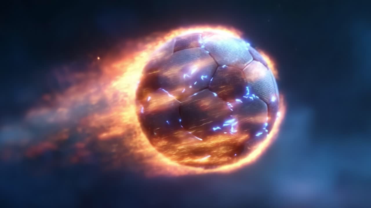Dynamic and Energetic Soccer Ball in Motion, Surrounded by Fiery Effects, Illustrating the Power and Excitement of the Game in an Eye-Catching Visual Representation