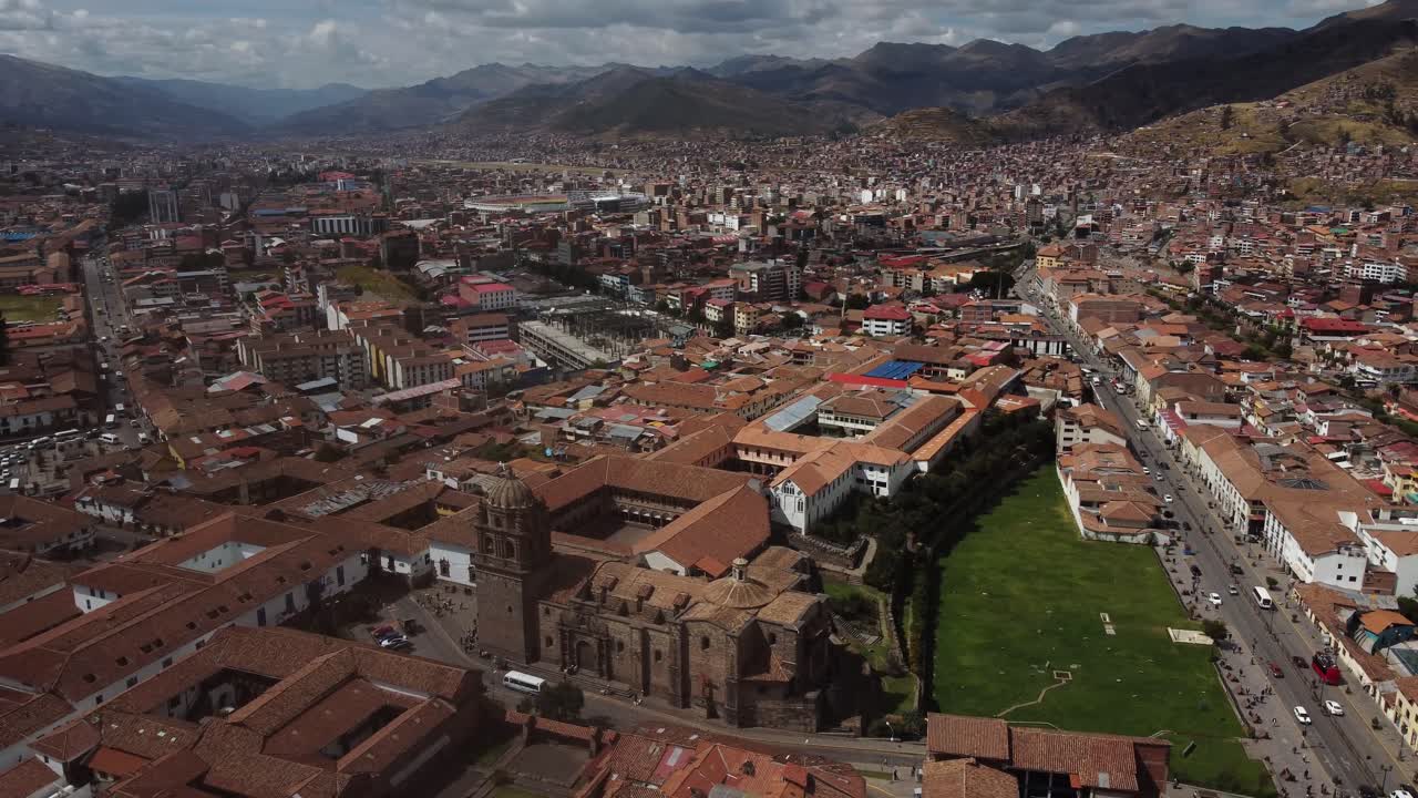 Aerial View of Historic Cusco City and Mountains in Peru