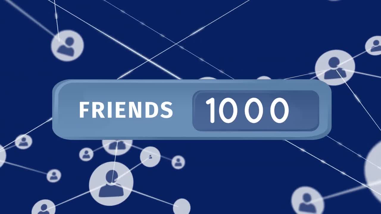 아이콘과 연결의 네트워크를 통해 숫자 및 친구 텍스트의 애니메이션