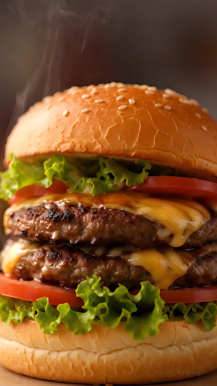 Hamburger Succoso Primo Piano Sfondo Bokeh 4K