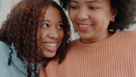 conversation, sofa and black girl friends gossip