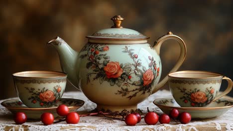 vintage floral tea set still life