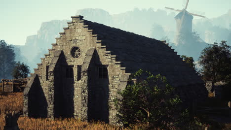 medieval village church and windmill