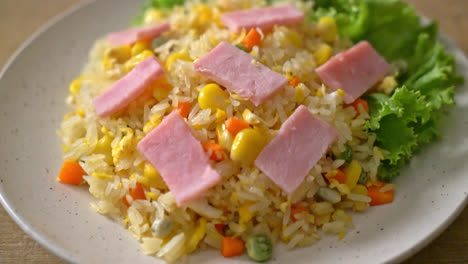 homemade fried rice with ham and mixed vegetable