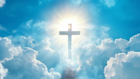 A serene video of a glowing cross amidst bright clouds, symbolizing hope and spirituality