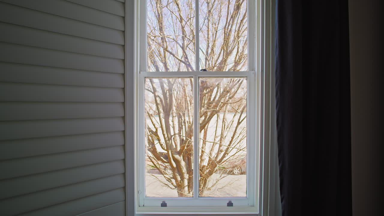 Gimbal shot looking through the window outside