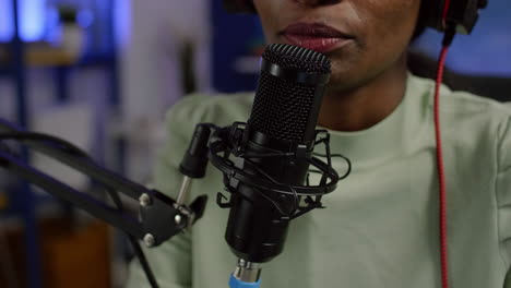 close up of black woman influencer answering questions of audience