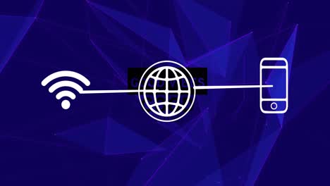 animación de la esposa, el globo, los iconos del teléfono que forman el diagrama de flujo y el texto de buenas vibraciones en fondo azul