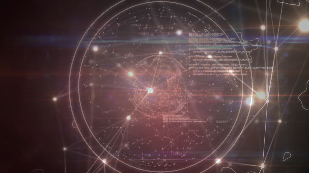어두운 배경 위의 연결 네트워크와 글로브의 애니메이션
