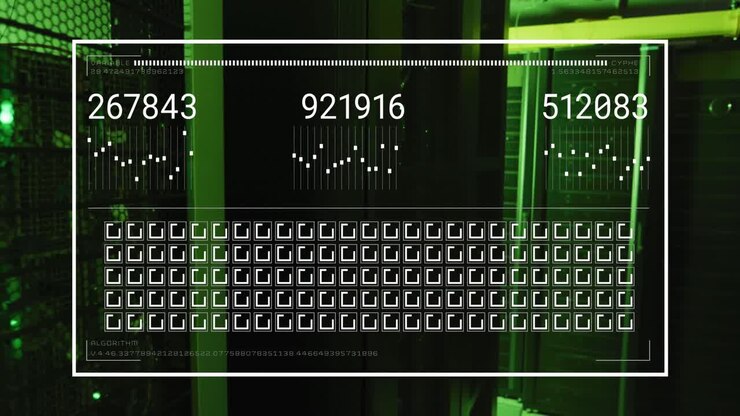 Animation of numbers and data processing over computer servers