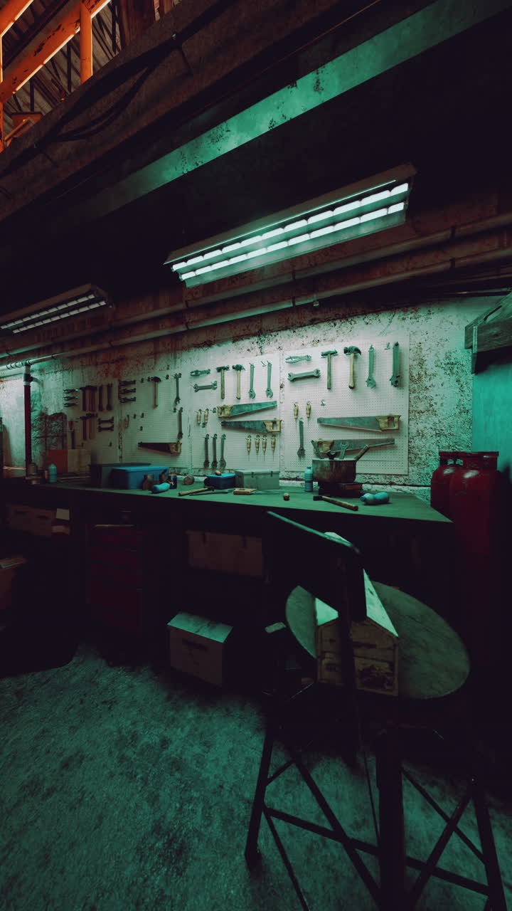 A workshop with various tools and equipment