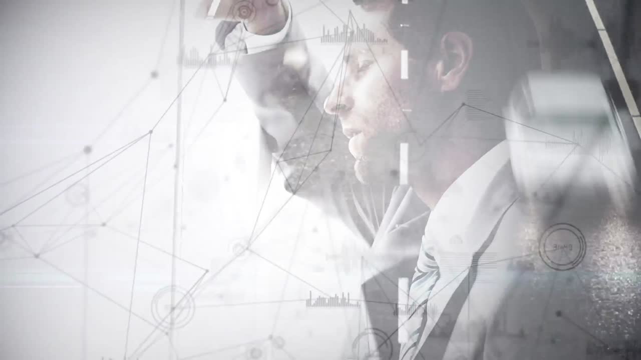 animación digital de un hombre pensando en la autopista de fondo