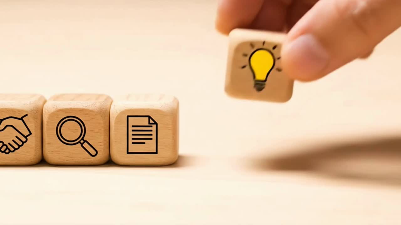 A hand is holding a cube with a light bulb on it