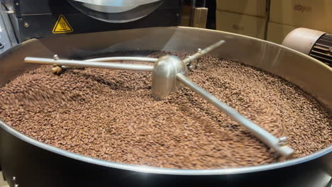 Shot of the industrial coffee roaster machine, roasting coffee in Istanbul, Turkey