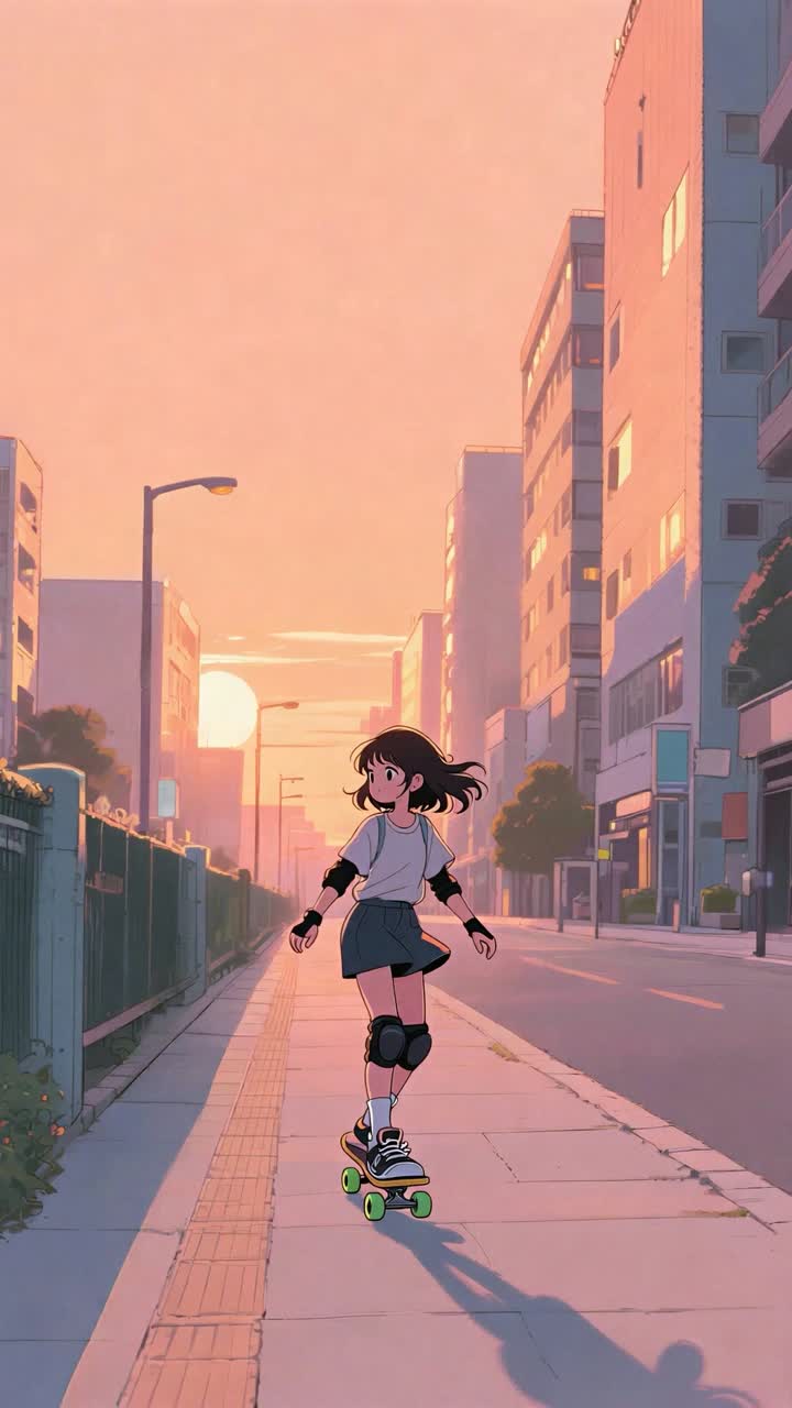 Girl skating on an urban sidewalk