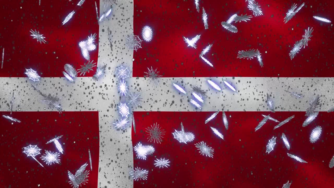 덴마크 발을 흔들고 눈이 내리는 주기적 배경 크리스마스와 새해, 루프