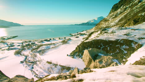 stunning cinematic left to right tracking shot with pan of grotfjord