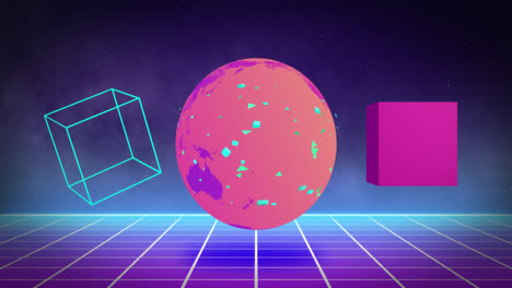 animation of moving cubes and globe on black background