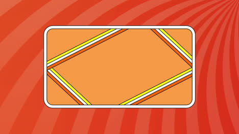 animation of frame in orange rectangle, over rotating red and orange stripes