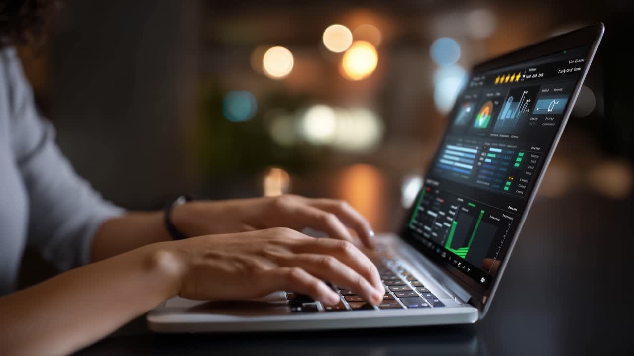 Analyzing Data Trends and Insights on a Laptop with Interactive Graphs and Visualizations in a Dynamic Digital Workspace Environment