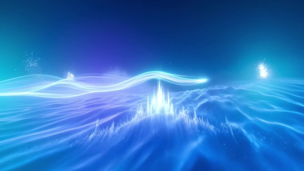 輝く青い光の波と粒子を伴う抽象的なモーション背景