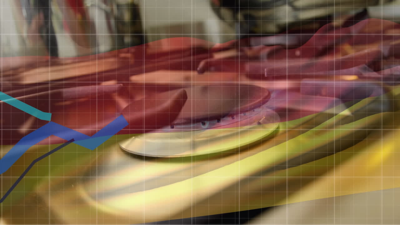 animación de diagrama azul, procesamiento de datos y bandera de alemania sobre la cocina