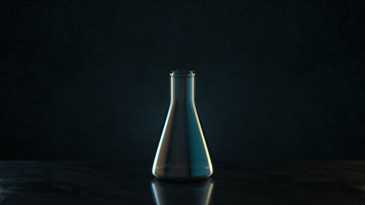 Loop conversion of chemistry glassware with dark background, 3d rendering.
