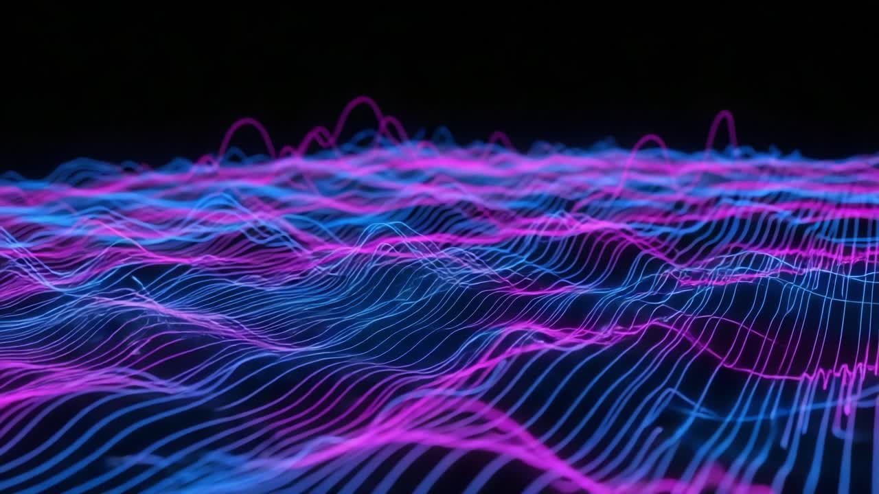 Vibrant Visualization of Colorful Waveforms: A Mesmerizing Display of Blue and Pink Waves Capturing the Flow of Energy in a Digital Space