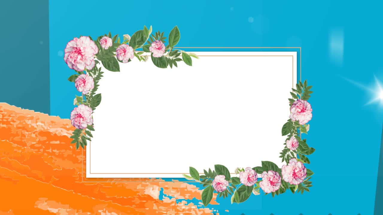 Animazione di cornice con fiori e spazio per il testo su sfondo blu