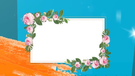 Animation-of-frame-with-flowers-and-copy-space-on-blue-background