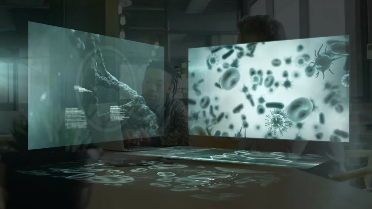 다양한 사업가들에 대한 데이터 처리 및 dna 스트랜드의 애니메이션