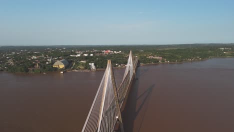 Aerial-flyover-cable-stayed-santa-cruz-bridge-connecting-Paraguay-and-Argentina---Posadas-Costanera