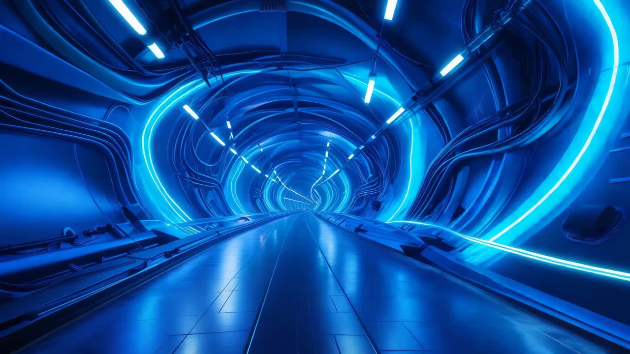 Futuristic Blue Neon Tunnel