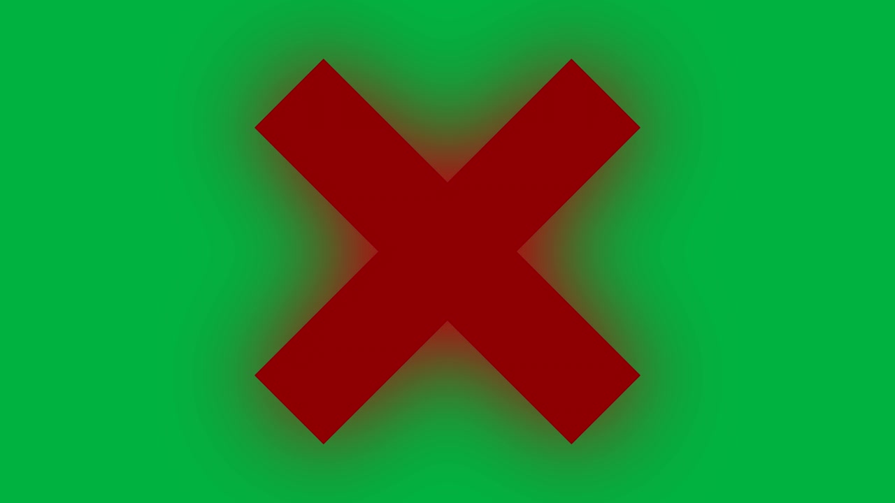 Red four-lobed symbol dark X centering until mid glitching streaks flagging error on alpha canvas