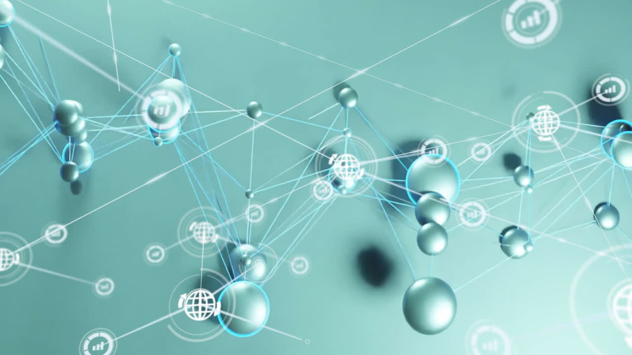 파란색 배경에 아이콘으로 연결 네트워크의 애니메이션