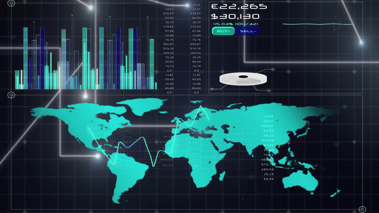 Animation of data processing over world map