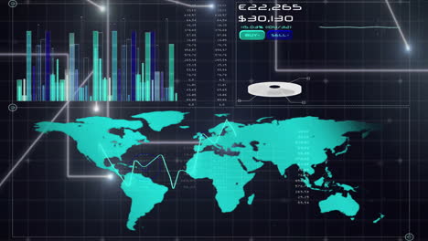animación del procesamiento de datos sobre el mapa del mundo