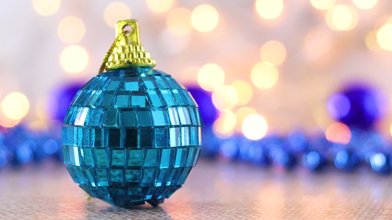 Glass Christmas blue ornament for Christmas tree with blinking lights