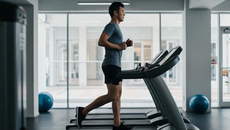 a focused individual engages in treadmill running, embracing physical fitness and cardio workout in a modern gym environment