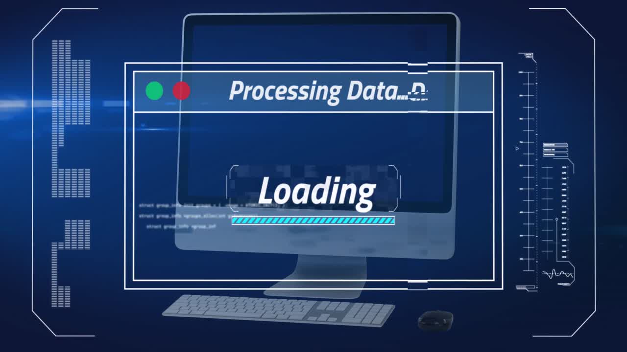 Animation of loading over digital screen and screen on navy background