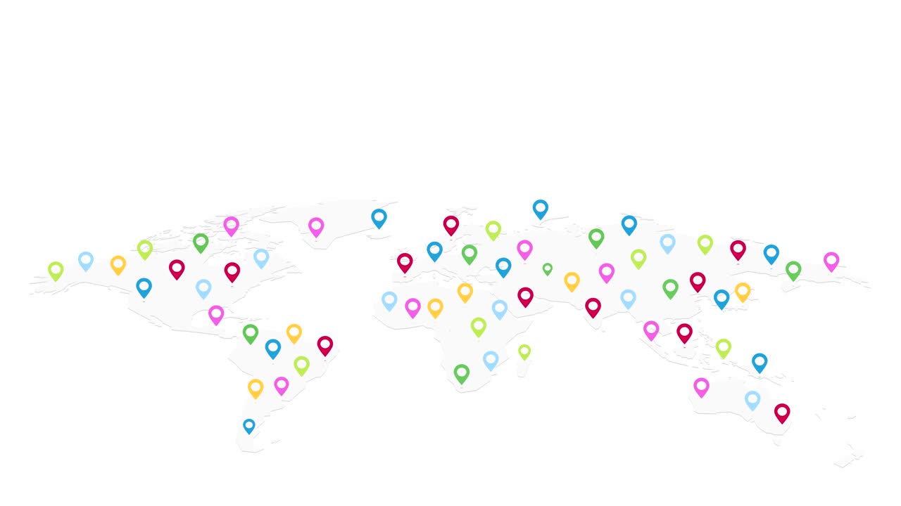 mapa del mundo con alfileres de color, concepto de localización de lugares interesantes en todo el mundo