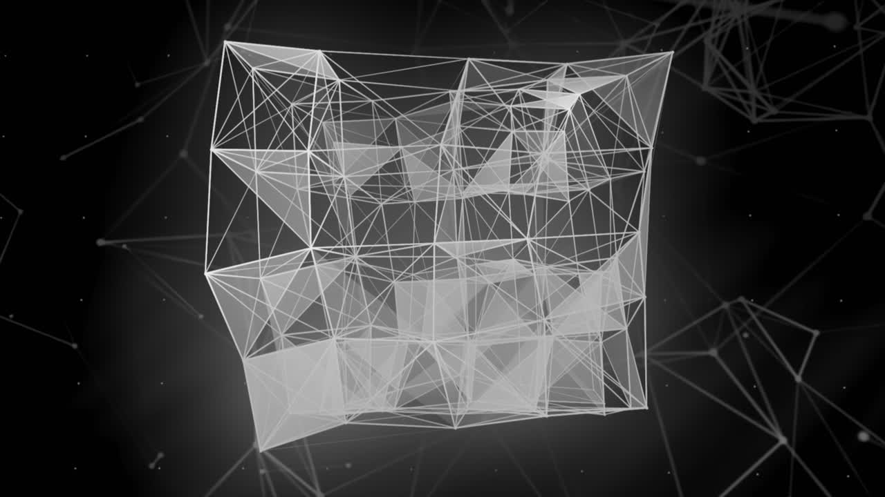 diseño geométrico abstracto con líneas y formas blancas sobre un fondo negro